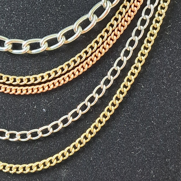 Elegant Gold, Copper, and Silver Tone Multi-Layer Necklace - Picture 2 of 4